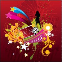 Vector Woman Silhouette on Abstract Flower Background