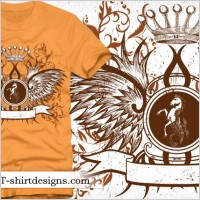 Winged Shield with Crown and Floral Free T-shirt Design 