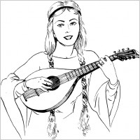 Woman Playing Lute clip art
