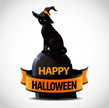 Vector scarcy black cat with halloween pumpkin Free vector in Encapsulated PostScript eps ( .eps