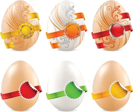 free vector beautiful art work on egg with ribbon and label