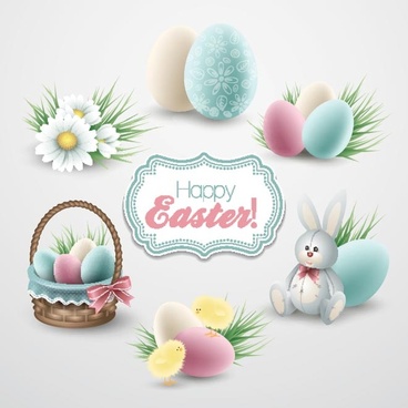 free vector colorful vintage style easter icons