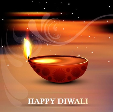 free vector happy diwali glowing lamp on abstract background