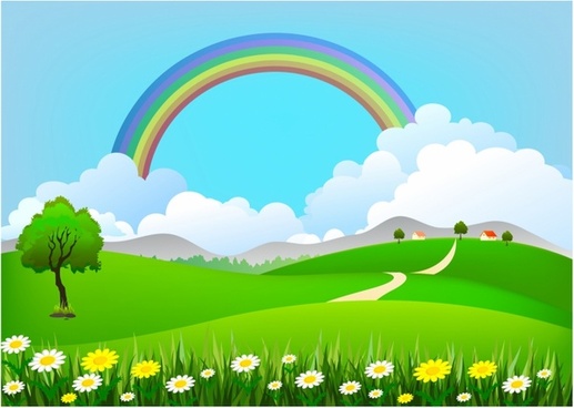 Rainbow landscape drawing free vector download (91,500 Free vector) for