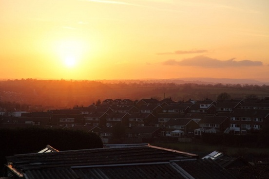 sunset over town