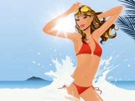 Vector Girl at Sea Side Wallpaper Vector 3D