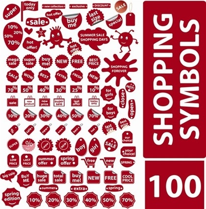 shopping symbols design elements various red shapes