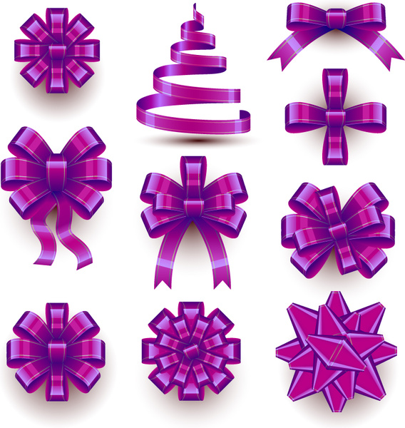 10 beautiful purple ribbon bow vector