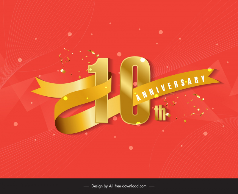 10th year anniversary background template modern 3d ribbon number