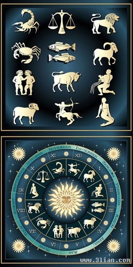 zodiac background templates colored flat symbols decor