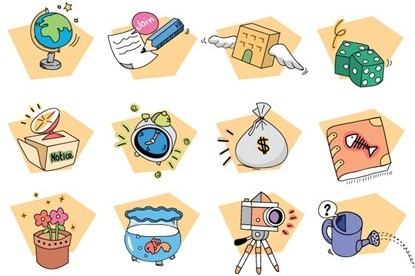 various icons collection colorful cartoon style