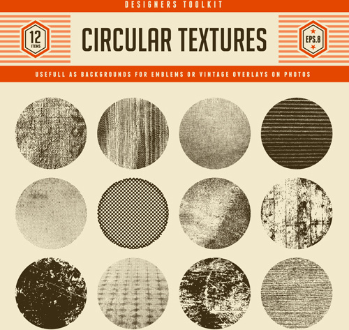 12 kind circular textures grunge vector