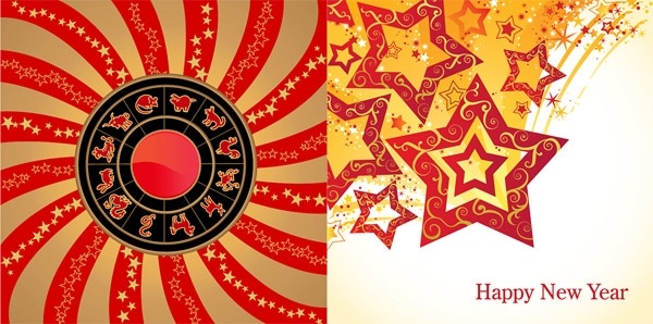 12 new year zodiac wheel star theme vector