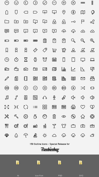 150 outline web icons vector