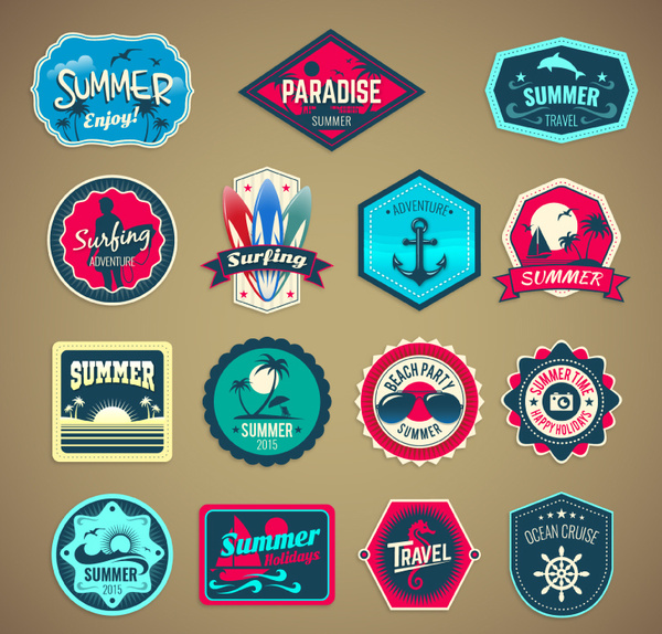 15 summer holiday label vector