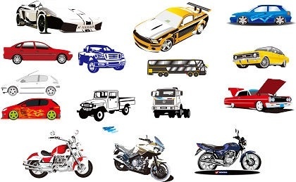 motorcycle and car models sets colored sketch 