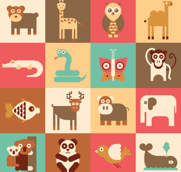 16 cartoon animal design vector