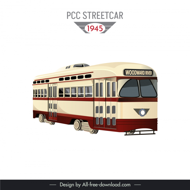 1945 pcc streetcar model icon 3d angle side view outline 