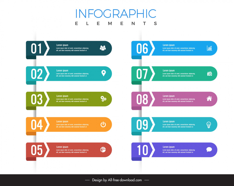 1 to 10 elements infographic template elegant horizontal tabs