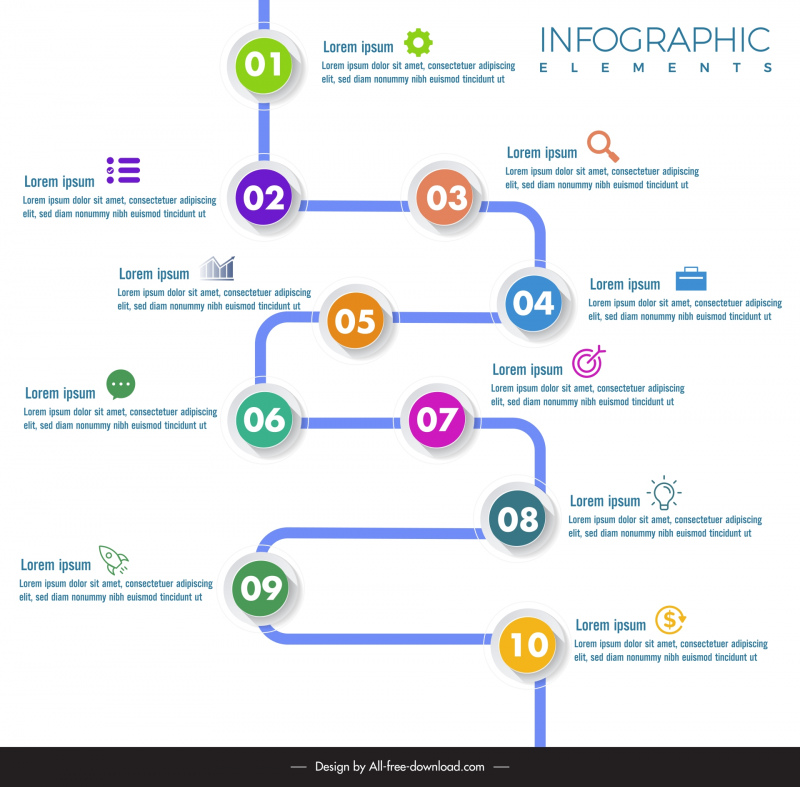 1 to 10 elements infographic template flat circles lines process