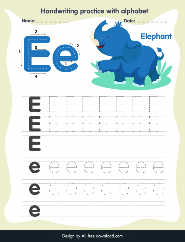 1s class education handwriting practice template alphabet letter tracing e lovely elephant sketch