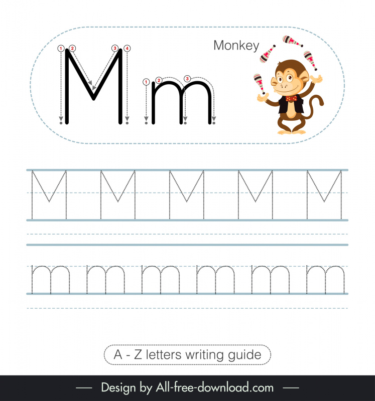 1st class writing guide worksheet template tiger performing sketch tracing letters m outline 