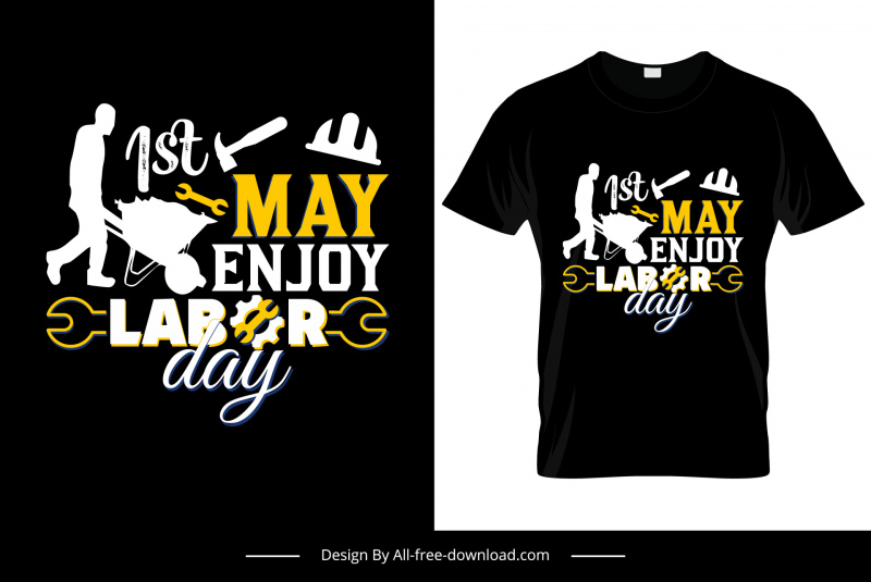 1st may enjoy labour day tshirt template modern messy contrast silhouette decor