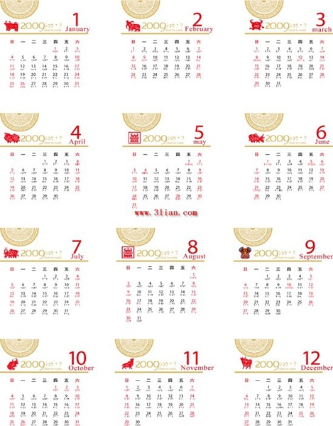2009 calendar vector 