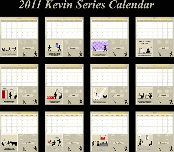 2011 calendar templates modern art human activities silhouettes