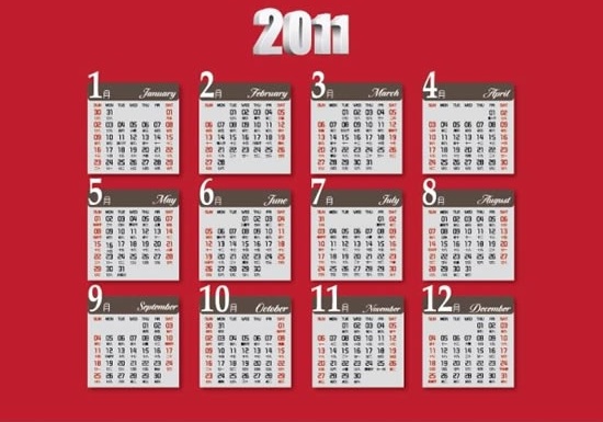 2011 lunar calendar gregorian vector