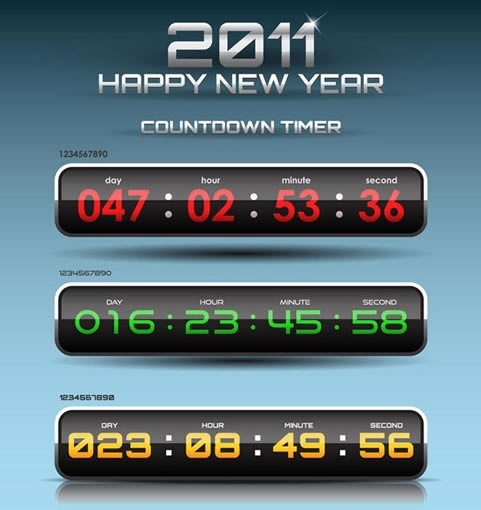 2011 new year banner shiny countdown timer icons