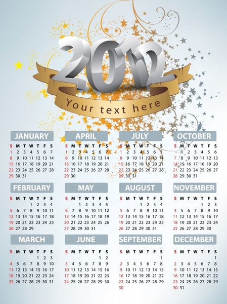 2012 calendar template modern 3d dynamic stars confetti