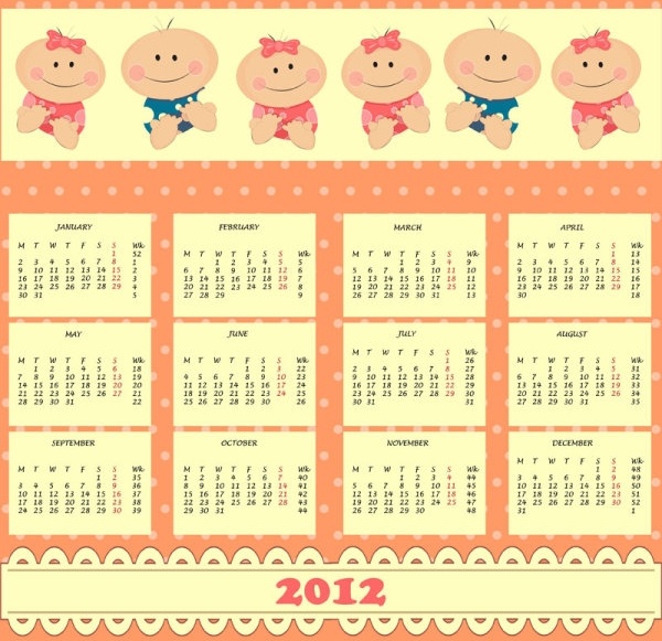 2012 cartoon calendar 01 vector
