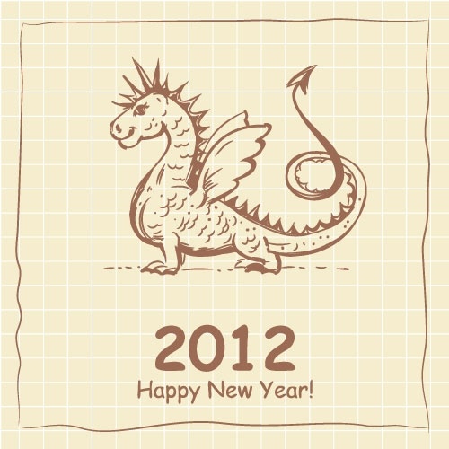 2012 cartoon dragon cards 01 vector