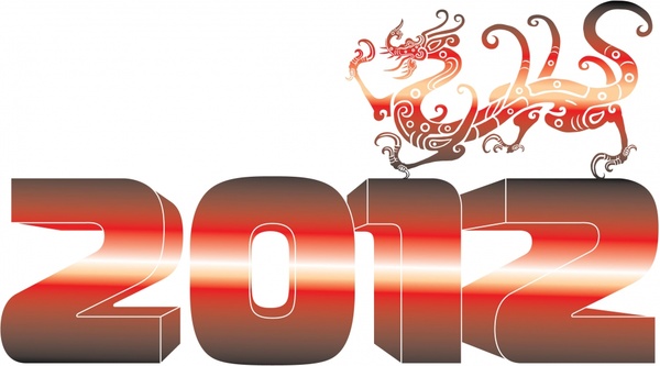 2012 calendar decor template sparkling 3d number dragon