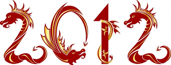 2012 calendar decor elements dragons numbers sketch
