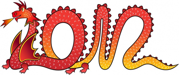 2012 calendar icon oriental dragon sketch flat handdrawn