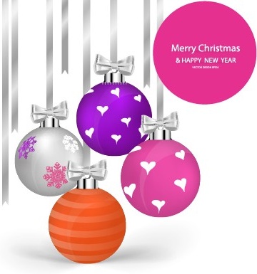 2014 christmas balls with ribbon background vector