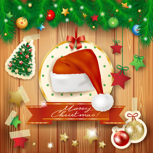 2014 christmas baubles and wooden background set