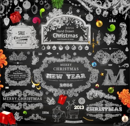 2014 christmas black decoration and labels vector