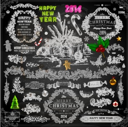 2014 christmas black decoration and labels vector 