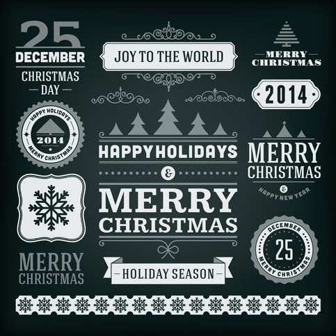 2014 christmas labels and borders with ribbon vector
