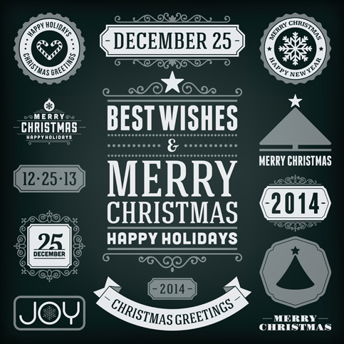 2014 christmas labels and borders with ribbon vector