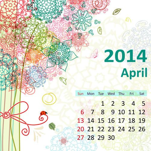 2014 floral calendar april vector