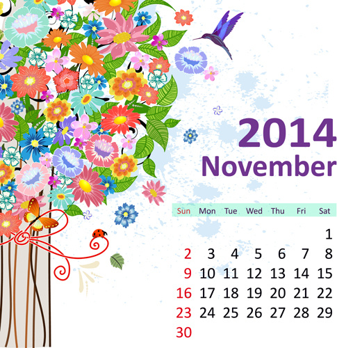 2014 floral calendar november vector Vectors graphic art designs in