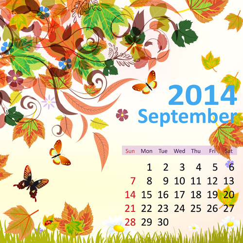 2014 floral calendar september vector