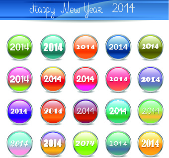 2014 happy new year glass button vector