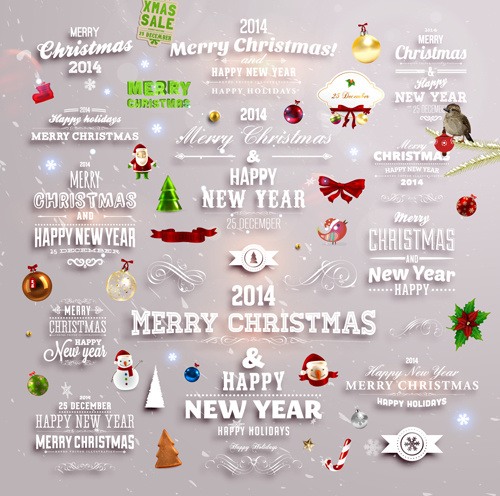 2014 new year and christmas labels with decor vector