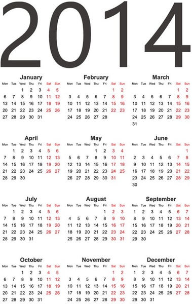 2014 year vector calendar