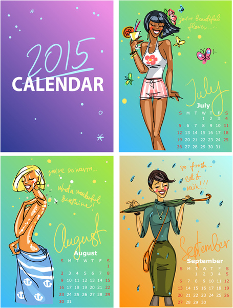 2015 calendar with girls vector